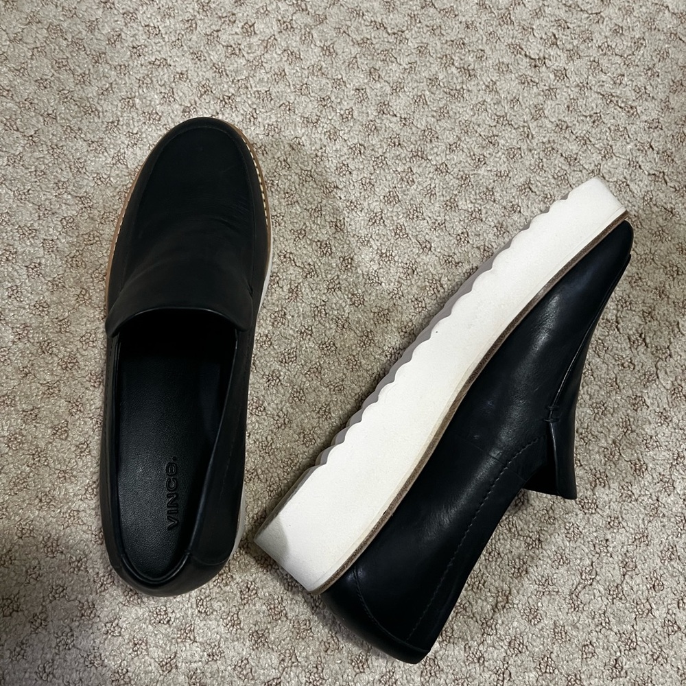 Vince Black and White Platform Loafers